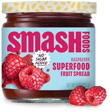 Smash Foods Raspberry Jam | Low-Calorie, No Sugar Added Keto Jam with Upcycled Fruit & Chia Seeds | Vegan, Paleo Superfood Fruit Spread (1 Jar)