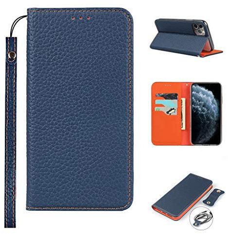 Copmob iPhone 11 Pro Case,Genuine Leather Flip Wallet Case,[3 Card Holders][Magnetic][RFID-Blocking],Protective Phone Case Cover for iPhone 11 Pro - Dark Blue
