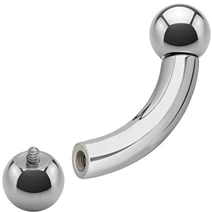 Treuheld® Piercing Banane mit Innengewinde | Stahl | Silber | [07.] - 6.0 x 12 mm (Kugeln: 10mm)