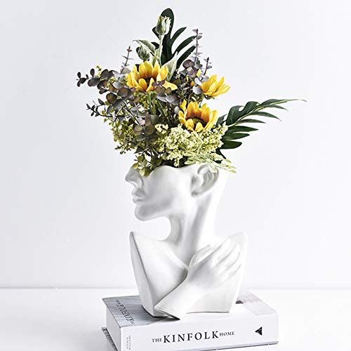 Blanketswarm Kunstskulptur, Keramik, Kopf geformt, Übertopf, Blumentopf, getrocknete Blumenvase, Pflanztöpfe, Garten, Heimdekoration, Dekoration