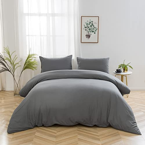 AYSW 4 Pièces Sets de Housse de Couette 200x200cm Double Fermeture Éclair Gris Drap Housse 160x200cm + 2 Taies d'oreiller 65x65cm Parure de Lit Adulte 2 Personnes en Microfibre Brossé
