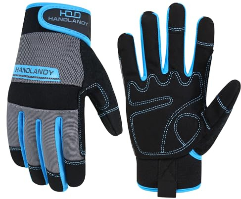HANDLANDY Safety Work Gloves, Utility Mehanic Gloves, Blue, S | Durable Working Gloves for Men Women, Touchscreen, for Construction, Warehouse, Carpentry, Driving, Gardening, Landscaping