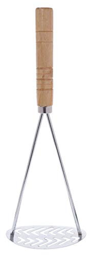 Miaison Kartoffelstampfer aus Edelstahl, Holzgriff, ideal für Kartoffelpüree, Guacamole, Eiersalat und Bananenbrot, einfach zu reinigen und zu verwenden, 27,5 × 10 cm