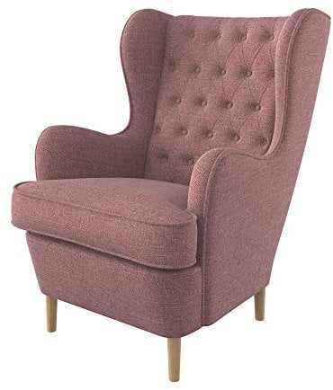 Furninero - Poltrona a orecchioni, Stile Chesterfield, Trapuntato a Rombi con Bottoni Profondi, Gambe arrotondate in Rovere, Naturel Coral Tessuto, Easy-Clean (Facili da Pulire), Rosa