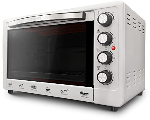 Grunkel - Horno eléctrico multifunción de sobremesa de 48L - HR-48SILVERRUSTI Con 3 funciones de calor y selector de temperatura hasta 230ºC. Incluye rustidora y temporizador hasta 60 min - Plateado
