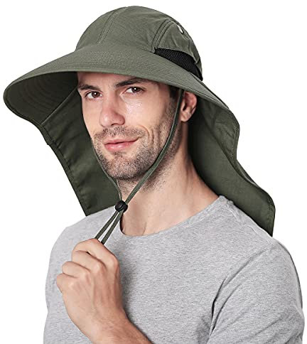 Wmcaps Angelhut, Sonnenhut UV-Schutz mit Breiter Krempe, Safari Boonie Aber mit Nackenklappe, Wanderhut Gartenhut Fischerhut Buschhut for Herren Damen (Armeegrün)