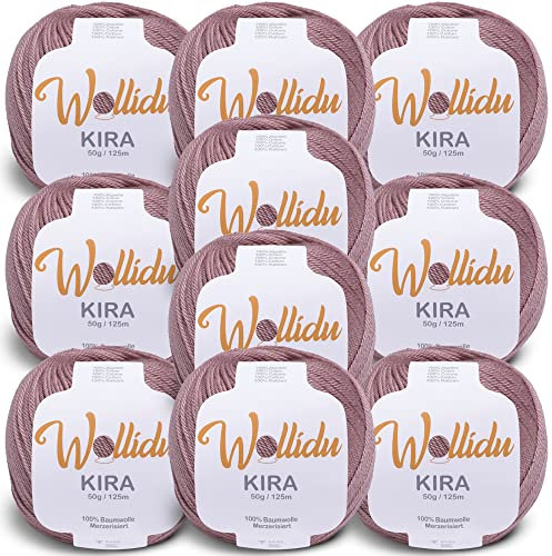 Wollidu Kira 100% Baumwolle zum Stricken und Häkeln 10 x 50g Set Häkelgarn Strickgarn - Hellbraun