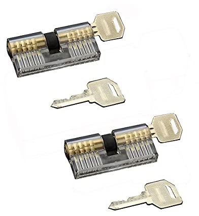 Juego de 2 candados de práctica, de acero inoxidable, transparente, con llave, 2 cerraduras de cilindro transparentes con 4 llaves