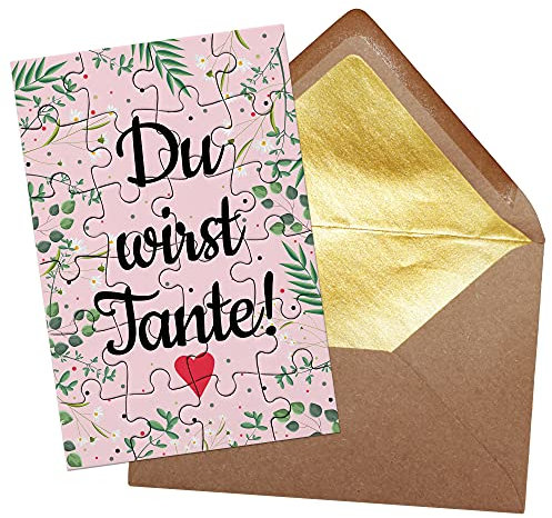 PR Print Royal Foto-Puzzle - Du wirst Tante - inkl. Briefumschlag mit Gold-Inlay - Geschenk für Schwester -Tante - Verkündung Geburt & Schwangerschaft - 24 Teile