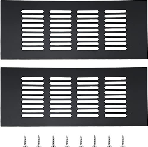 Ayiciel Air Vent Grille Cover, 2Pcs 80 x 200mm Aluminum Alloy Ventilation Cover Heat Vent Grill Door Vent Cover Cabinet Wardrobe Cupboard Vents (Black)