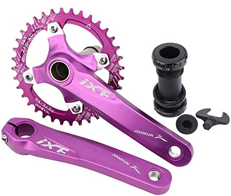 KOOZER Fahrrad Kurbelarm Set BCD 104 Rennrad Mountainbike Kurbelgarnitur mit Tretlager mit 38T Einzelkettenblatt Kettenblättern (lila)