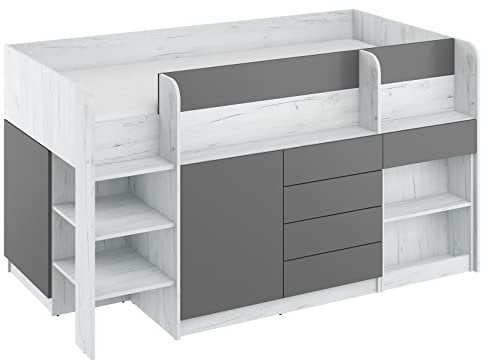 BIM Furniture Etagenbett Smile L Kindermöbel, Möbelset für EIN Kinderzimmer, Bett mit Schreibtisch, Regalen, Schubladen: Linke Seite (Craft Weiß/Graphit), 90 x 200 cm