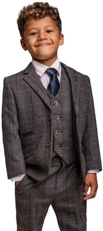Cavani Boys Wool Blend Suit Herringbone Check Tweed Set