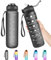 1 Litre Water Bottle with Straw, Time Markings Motivational Sport Water Bottle, Bpa Free Tritan Drinks Bottles for Girls, Boy, Fitness, Outdoor, Cycling, Gym, School & Office (Matte Black)