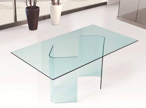 Dmora Mesa de Comedor AlcalalaRe, Mesa de Comedor, Mesa de Cocina, Escritorio de Oficina Rectangular, 180x90h78 cm, Transparente