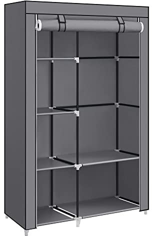 SONGMICS Kleiderschrank, Stoffschrank, 6 Ablagen, Verschiedene Aufbaumöglichkeiten, 105 x 45 x 168 cm, für Schlafzimmer, Ankleidezimmer, grau RYG085G02