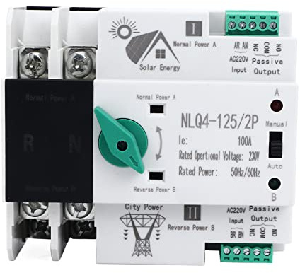 Jenngaoo Dual Power Automatischer Transferschalter, NLQ4-125 AC 230V 2P 100A ATS PC Übertragungsschalter Emergency Power Switch Mains Load Switch für Municipal Power, Solar, Inverter