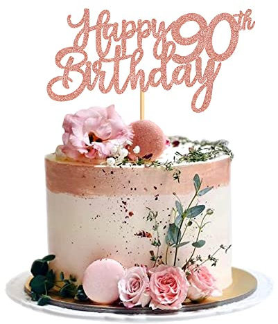 Blumomon 3 Pack Happy 90th Birthday Cake Topper Glitter 90th Birthday Cake Pick 90 Fabulous Cheers to 90Years Old Cake Decorations for 90th Birthday Theme Party Supplies Rose Gold