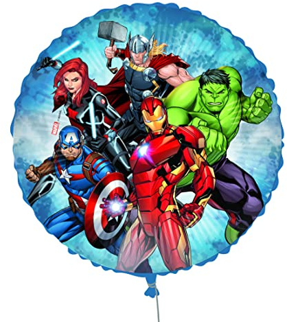 Marvel Avengers Ballon Folienballon Mylar Round rund (46 cm, 18 Zoll) mit Strohhalm, Band und Gewicht
