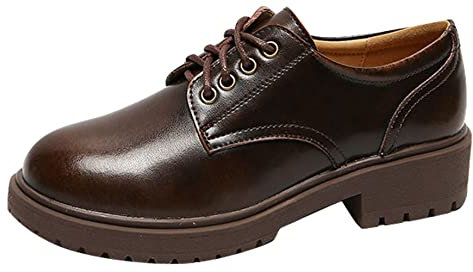Zapatos de vestir de cuero Oxford vintage con cordones para mujer, Marrón Estilo 2, 38 EU