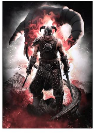 Displate Offiziell Elder Scrolls Skyrim MetallPoster Magnetische Befestigung Inklusive Lizenziert Bilder Hochwertiges Poster Skyrim Key Art - Dovakhiin Poster 67.5 cm x 48 cm
