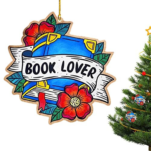 LINGJIONG Weihnachtsbaum hängende Ornamente, 2D Buch Nerd Bücherregal Figuren hängende Anhänger Dekor, doppelseitige Buchgeschenke Weihnachtsdekorationen für Jungen Mädchen Familie