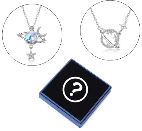 Zhenzhenlo Kette Damen Silber 925, Mondstein Kette,Saturn Kette,Kette Mondstein,Planet Halskette,Eine der beiden Halsketten wird zufällig versendet, der Stil ist nicht angegeben.