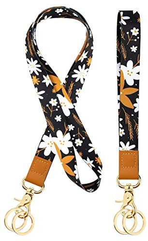 Schlüsselband,1 Stücke Neck Lanyard und Wrist Schlüsselanhänger Umhängeband Universal mit Metall Ring und Hohe Qualität Leder,Zweiseitiger Druck in Voller Farbe, Für Handy,Schlüssel (Champagne)
