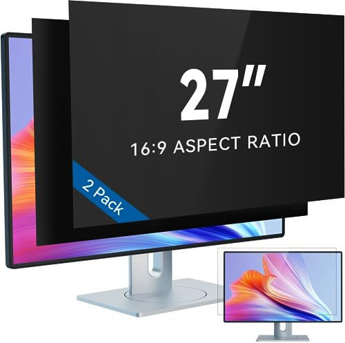 IPROKKO [2 Pack] 27 Inch Computer Privacy Screen Filter for 16:9 Widescreen Monitor, Removable 27inch Anti Blue Light Glare Privacy Shield, Anti Spy Security Protector for Hp Dell Asus Acer Samsung