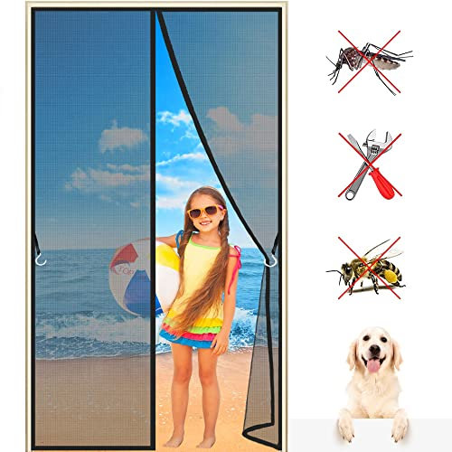 Magnetic Fly Screen Door, 220x250 cm Chain, Full Size, Heavy Duty Curtain, Pet Friendly, for House, French Doors, Black 993 Size