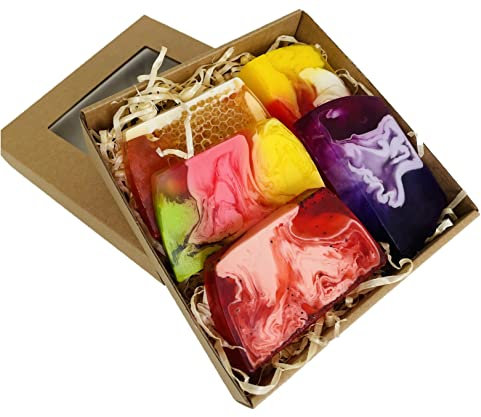 MERKANT Pack of 5 Piece Solid Regular Handmade Soap Natural Vegan ShowerSoap 100 g Each (Bubble Gum/Grapefruit/Strawberry/Honey/Lavender)