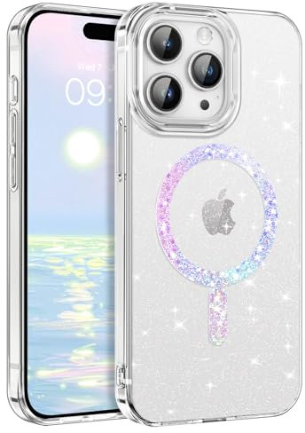 GaoBao Kompatibel mit iPhone 15 Pro Max Hülle, Handyhülle iPhone 15 Pro Max, Klar Glitzer Kompatibel mit MagSafe Stoßfeste Schutzhülle Soft TPU Gel Magnetische Hülle für iPhone 15 Pro Max, Transparent