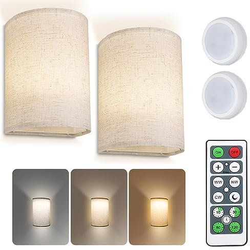 JinsenTGG 2 Stück Wandleuchten Innen, Wandlampe Batteriebetriebene Wandleuchten 3 Farben, Dimmbare Wandleuchten mit Fernbedienung, Kabellose Nachtlicht für Schlafzimmer, Treppen, Wohnzimme