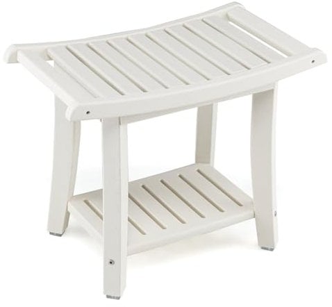 Multigot 2-Tier Shower Bench, Portable HDPE Bath Stool with Side Handles & Storage Shelf, Space Saving Bathroom Storage Stool for Elderly Disabled Pregnant (White)