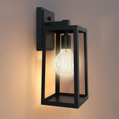 S'AFIELINA® Außenlampe mit Dämmerungssensor, IP44 Wasserdicht, Außenleuchte Wand für Terrasse, Aussenleuchten Hauswand, Aussenlampe Wandlampe E27 Fassung, Wandleuchte Aussen Schwarz, 1 Stück