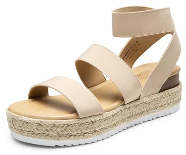 DREAM PAIRS Strappy Espadrille Platform Wedge Sandals for Women Dressy Summer, Comfortable Open Toe Sandals with Cushioned Insole and Ankle Strap Buckle,Size 8,Nude,SDPW2401W
