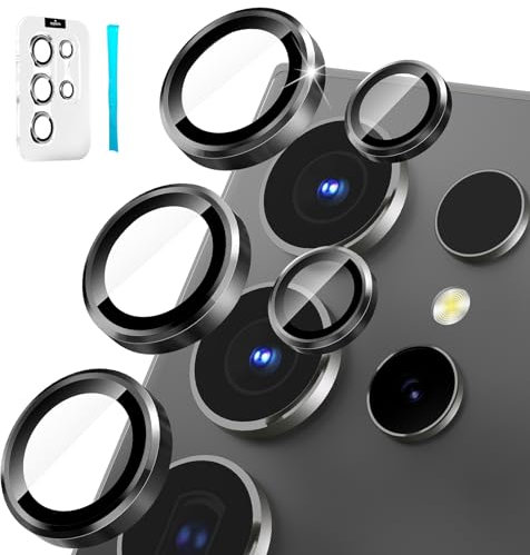 imluckies [3+2 Protection Camera Objectif pour Samsung Galaxy S24 Ultra, 9H Verre Trempé Caméra Arrière Protecteur, Anti-Rayures Alliage Aluminium Anneau Protection de Lentille (Noir)
