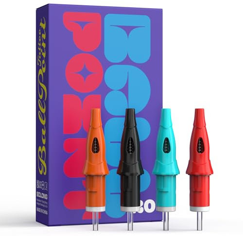 Kugelschreiber Tattoo Nadeln, Solong 20 Stück Tattoo Kugelschreiber Patronen Nadeln für Dotwork Zeichnungspraxis auf Papier für Anfänger EN18-BP-20KIT-A (Schwarz, Rot, Himmelblau, Orange