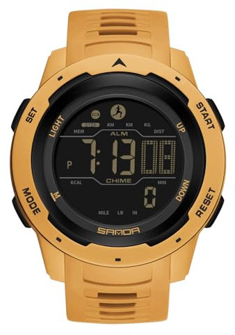 rorios Multifunktional Elektronische Armbanduhr Stilvolle Sport Uhren Herren Damen Uhr Digital Quarz Uhr Unisex wasserdichte Uhr Gummi Armband Harz Fall Uhr Gelb