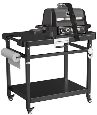 LS'BABQ Grill Stand for Ninja Woodfire Outdoor Grill and Smoker Pizza Oven Accessories,Foldable Grill Cart Table for Ninja XSKUNSTAND OG700 OG800 OG900 OO101 Series with Wheels,Black, GTFN117