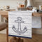 Tischläufer Grau Modern Küche Esstisch Dekoration Tischläufer 40 x 140 cm Leinen Tischläufer Landhausstil Retro Art Maritimes Thema Blau Streifen und Anker für Drinnen und Draußen Urlaub Party Dekor