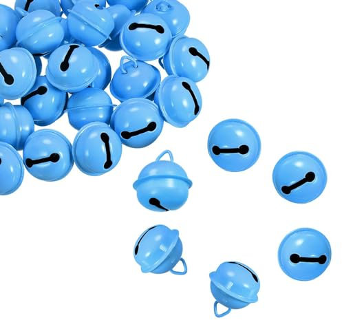 30 Stück blaue Glöckchen aus Metall, runde Glocken, Bastelglocken, kleine Glocken, farbige Weihnachtsglocken für Weihnachten, Windspiele, Schmuck, Ornamente, Urlaub, Zuhause, Party-Dekoration