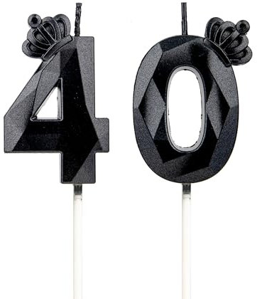 Geburtstagskerzen Zahlen 40 mit Krone,3D Kerzen Geburtstag für Kuchen geburtstagsdeko, Geburtstag Kerzen Zahlen, Geburtstagskerzen Kinder für Partys, Hochzeiten, Firmenfeiern, Jubiläen (Schwarz, #40)