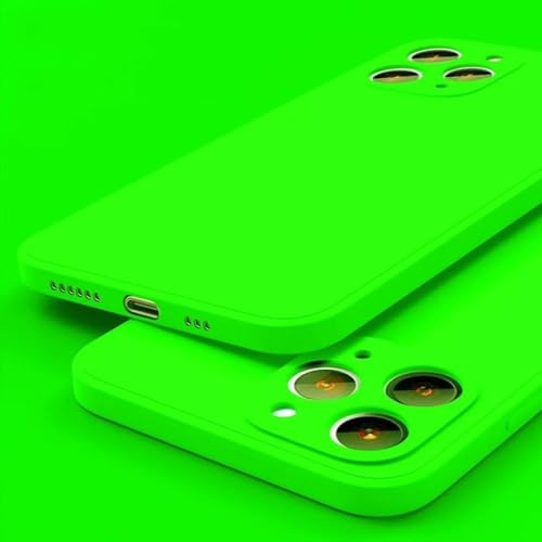 ADKOT Bunte weiche Neon-Flüssigsilikonhülle für iPhone 15 14 13 12 11 Pro Max Plus XS XR X Fluoreszierende Mikrofaser-Abdeckung, Leuchtend grün, für iPhone 14 ProMax