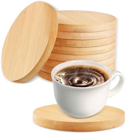 10 Pcs 4.5inch Bamboo Coasters Round Bamboo Coaster Tabletop Planters Protection for Drinks Coffee Dining Table Bar Painting Wood Engraving Home Decoration