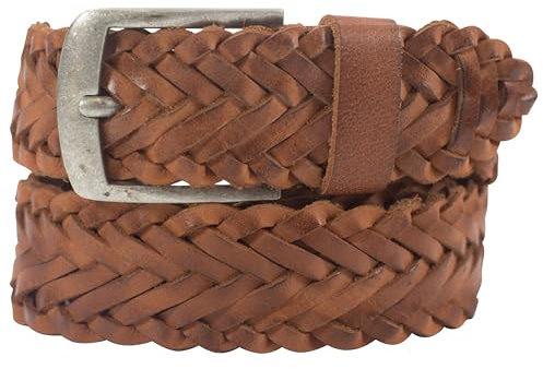 SCAMODA Flecht-Gürtel aus 100% Vollleder für Damen und Herren, geflochtener Gürtel, Breite ca. 3,8cm (Cognac, Bundweite 115cm = Länge 130cm)