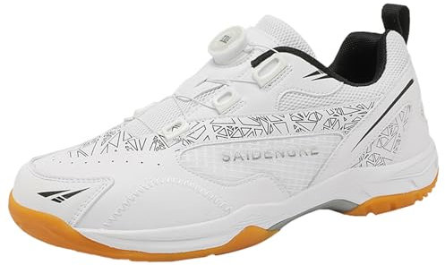 ZHENSI Badminton-Schuhe Mit Drehschnürung Für Herren Leichte Bequeme Squash-Tennis-Volleyball-Sneaker Für Drinnen Und Draußen,Weiß,44 EU