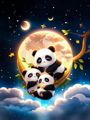 Generisch Diamond Painting Kits,Mond Panda 5D DIY Full Drill Diamant Painting Bilder Erwachsene,Animal Diamant Painting Bilder Erwachsene,Tiere Diamant Malerei Set für Wand Dekoration 30X40 CM