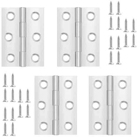 4 Piezas Bisagra de Puerta de Acero Inoxidable, 66 x 38 mm Bisagras Puertas Madera con Tornillos, Bisagras Pequeñas para Puerta Armario Ventana Joyeros de Madera Cajas de Herramientas