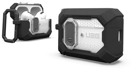 URBAN ARMOR GEAR Plasma Case für die Apple AirPods Pro Hülle [2023, 2022] (Magnetisch, Wireless-Charging kompatibel / Status LED sichtbar, Abnehmbarer Karabinerhaken) schwarz / transparent